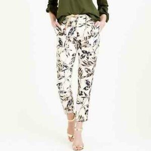 J Crew Garden Gold Foil Metallic Leaf Print Linen Pants